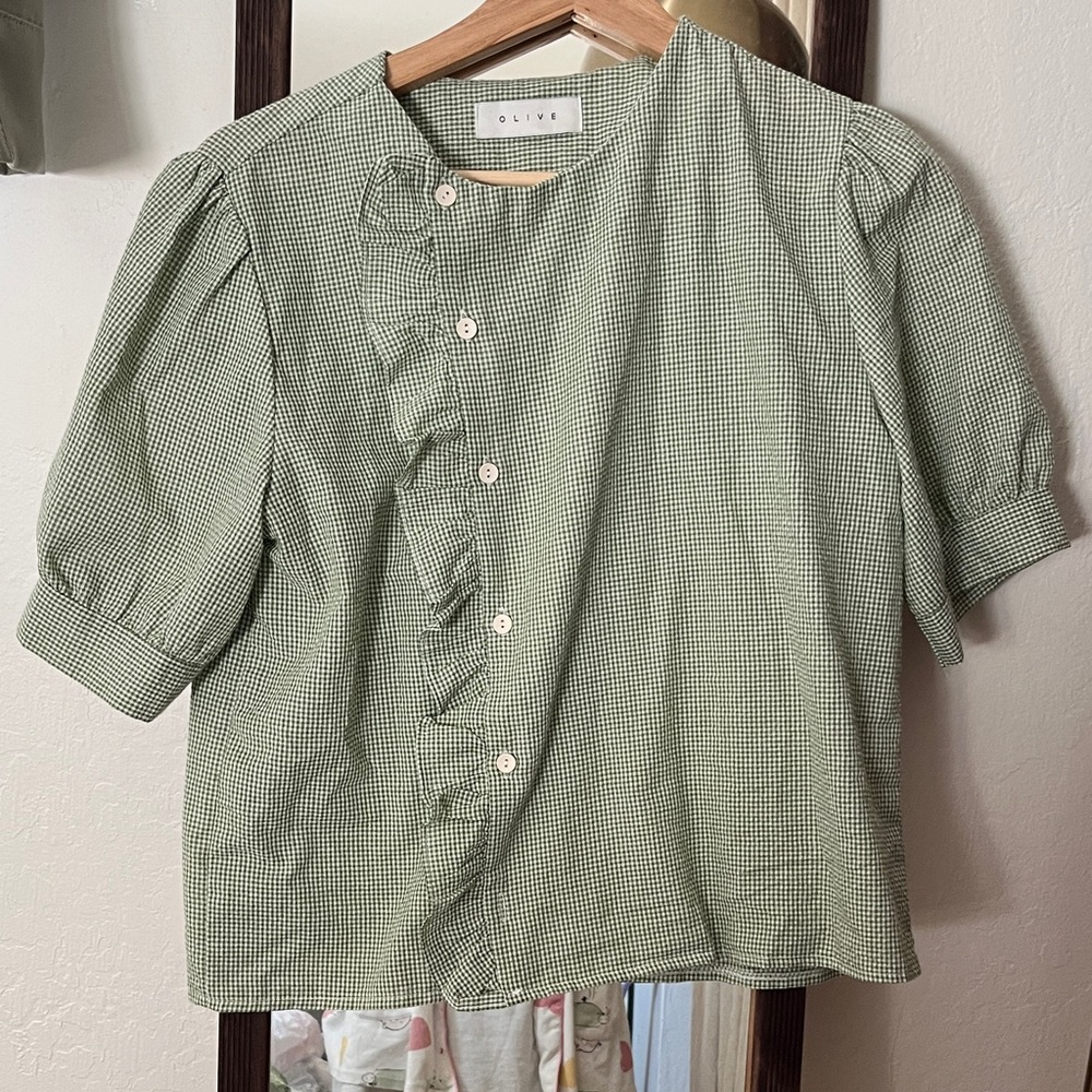 OLIVE clothing Gingham Blouse with Ruffle Detail